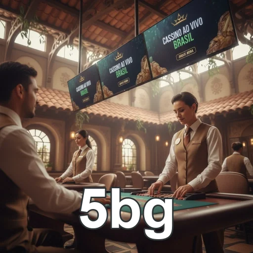 Imagem do cassino ao vivo da 5bg com dealers e mesas.