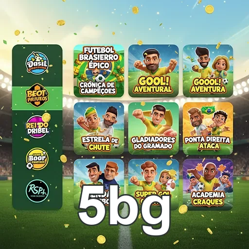Interface de jogos online da 5bg com temática futebolística.