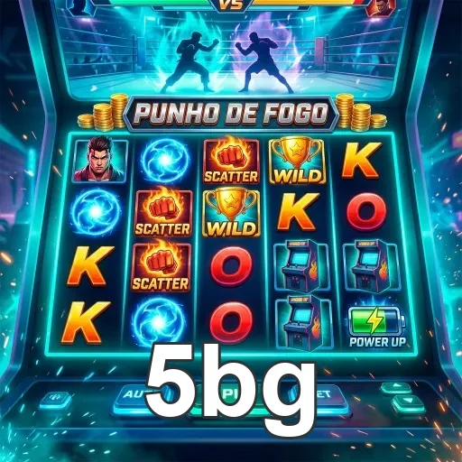 Tela do slot 'Punho de Fogo' no 5bg, com personagens e símbolos.